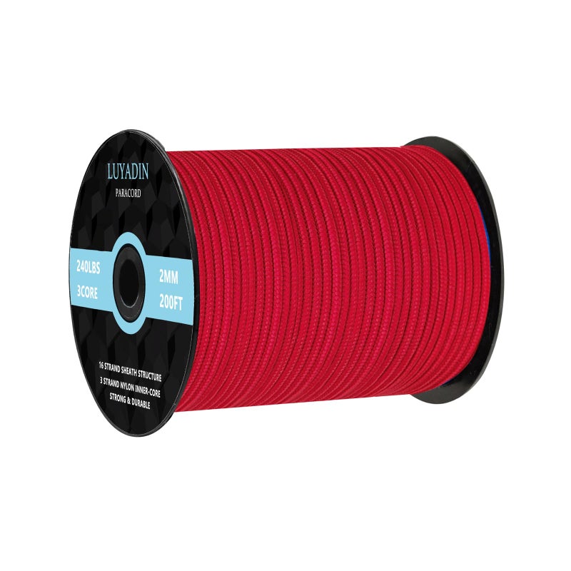 LUYADIN Paracord 240lb - Diameter 2mm Micro Utility Cord -3 Strand Parachute Spool Cord - 100ft 200ft,Paracord for Camping,Hiking,Fishing,Outdoor and DIY - Image 1